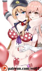  2girls anus anus_peek armpits arms_up bad_id bad_twitter_id ball_gag bikini blonde_hair blue_eyes blush breasts brown_eyes cleavage fate/grand_order fate_(series) frills gag gag_around_neck gloves granblue_fantasy hand_on_another&#039;s_stomach hat highres hoshi_rei lecia_(granblue_fantasy) lecia_(summer)_(granblue_fantasy) medb_(fate) medium_breasts midriff military_hat multiple_girls navel object_insertion paid_reward panties patreon_reward pink_hair red_legwear restrained saliva sex_toy spread_navel swimsuit underwear unworn_gag vaginal_object_insertion vaginal_penetration vibrator vibrator_bulge vibrator_under_clothes vibrator_under_panties yuri 