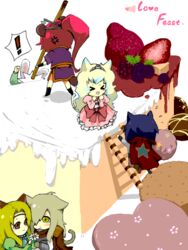  &gt;_&lt; 3boys 3girls animal_ears ann606 bear_ears cake cape cat_ears chibi closed_eyes cookie couple dessert dress flower food fruit kamina_(ttgl) ladder multiple_boys multiple_girls nia_teppelin simon_(ttgl) straight tegaki tengen_toppa_gurren_lagann tengen_toppa_gurren_lagann:_parallel_works tsuuma viral_(ttgl) yoko_littner 