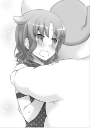  :o amagi_brilliant_park blush dress female greyscale hug macaron_(amaburi) monochrome monster nakajima_yuka open_mouth polka_dot polka_dot_shirt shirt simple_background spoilers sweat upper_body wavy_hair wavy_mouth 