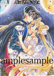  1boy armor back_bow bad_id bad_pixiv_id bishoujo_senshi_sailor_moon black_hair blonde_hair blue_eyes bow cape chiba_mamoru couple crescent crescent_facial_mark double_bun dress endymion_(sailor_moon) eye_contact facial_mark female forehead_mark hair_bun hair_ornament hairpin long_hair looking_at_another petals photoshop_(medium) princess_serenity sample_watermark shoukichi_usagi smile straight strapless strapless_dress tsukino_usagi twintails watermark white_dress 