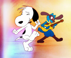  absurd_res anthro canid canine canis crossover dancing domestic_dog dripponi duo generation_4_pokemon guitar hi_res male mammal musical_instrument nintendo peanuts_(comic) playing_guitar playing_music plucked_string_instrument pokemon pokemon_(species) riolu snoopy snoopy_dance string_instrument 