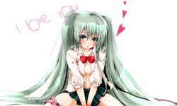  arm_support blush commentary_request female fulunukko green_eyes green_hair hatsune_miku highres long_hair open_clothes open_shirt panties panties_around_one_leg shirt simple_background sitting skirt solo striped_clothes striped_panties twintails underwear very_long_hair vocaloid 