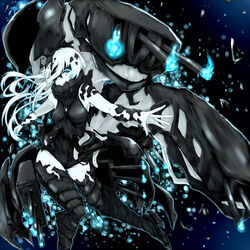  abyssal_ship azure_luna black_dress blue_eyes boots commentary_request dress eyepatch female hair_over_one_eye kantai_collection long_hair ne-class_heavy_cruiser pale_skin short_dress solo tentacle thigh_boots thighhighs torn_clothes white_hair 