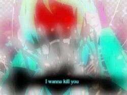  3d android animated animated animated calne_ca creepy deino drill_hair glowing glowing_eye green_hair hatsune_miku headset isopod karune_calcium kasane_teto lowres maeda_koutarou nato-kun nightmare_fuel red_hair silhouette twintails utau vocaloid yandere 