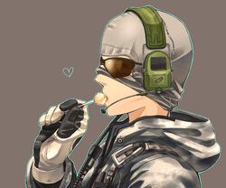  1boy animification balaclava call_of_duty call_of_duty:_modern_warfare_2 candy commentary_request food ghost_(modern_warfare_2) gloves hood hoodie lollipop male_focus mask_up ritsu_(0015-xxxlxxxr) solo sunglasses 