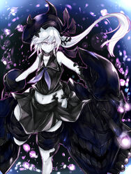  abyssal_ship azure_luna bare_shoulders choker commentary_request destroyer_princess female gloves hair_ornament hair_ribbon hat kantai_collection long_hair navel pale_skin purple_eyes ribbon school_uniform serafuku side_ponytail skirt solo very_long_hair white_hair 