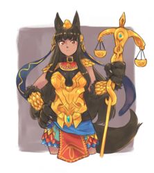  alternate_costume animal_ears anubis_(monster_girl_encyclopedia) armor bangs belt_collar black_hair boobplate breasts closed_mouth commission contrapposto cropped_legs egyptian eyebrows_visible_through_hair female fur gold_armor hair_ornament highres holding ignacio_penailillo large_breasts looking_at_viewer monster_girl monster_girl_encyclopedia paws pelvic_curtain purple_background red_eyes scale scale_armor snake_hair_ornament solo spaulders standing tail vambraces wolf_ears wolf_tail 