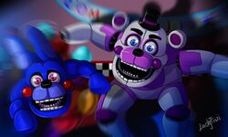  2017 animatronic anthro bear duo fiszi five_nights_at_freddy&#039;s funtime_freddy_(fnafsl) fur hi_res lagomorph leporid machine mammal puppet_bonnie_(fnafsl) rabbit robot scottgames sister_location 