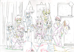  6+girls a_channel animal_ears ano_hi_mita_hana_no_namae_wo_bokutachi_wa_mada_shiranai. astarotte_ygvar c_(control) color_trace colored_pencil_(medium) commentary_request crossover denpa_onna_to_seishun_otoko dog_days dog_ears dog_girl dog_tail frills hanasaku_iroha honma_meiko horns ichii_tooru line_art lotte_no_omocha! makise_kurisu mashu_(control) matsumae_ohana millhiore_f._biscotti multiple_crossover multiple_girls photoshop_(medium) sakuma_rinko season_connection sey steins;gate tail touwa_erio traditional_media yondemasu_yo_azazel-san. 