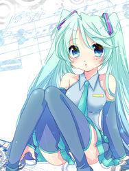  aqua_eyes aqua_hair chigo commentary_request detached_sleeves female hatsune_miku long_hair skirt solo thighhighs twintails vocaloid 