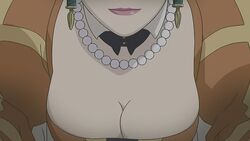  anime_screenshot breasts cleavage female head_out_of_frame jewelry large_breasts last_exile necklace pearl_necklace solo sophia_forrester 