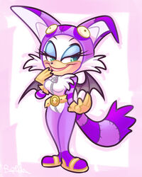  2013 4:5 anthro bat bat_wings belt big_the_cat breasts clothing costume eyeshadow female footwear gloves green_eyes half-closed_eyes handwear makeup mammal membrane_(anatomy) membranous_wings narrowed_eyes rouge_the_bat sega signature smile solo sonic_the_hedgehog_(series) vaporotem wings 