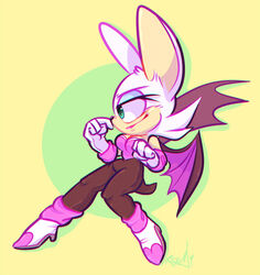  2014 anthro bat bat_wings breasts clothing eyeshadow female footwear fur gloves green_eyes handwear lipstick makeup mammal membrane_(anatomy) membranous_wings rouge_the_bat sega simple_background solo sonic_the_hedgehog_(series) vaporotem white_body white_fur wings 