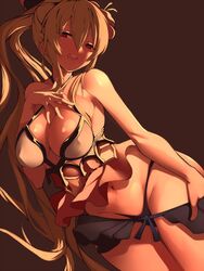  bad_anatomy bikini breasts brown_background cleavage commentary_request covered_nipples cowboy_shot dutch_angle female frilled_bikini frills granblue_fantasy hair_ornament halterneck hand_on_own_chest highleg highleg_bikini large_breasts long_hair navel official_alternate_costume open_mouth ponytail red_eyes sidelocks simple_background solo swimsuit vira_(granblue_fantasy) vira_(summer)_(granblue_fantasy) wat_(worldlog) 