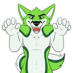  1:1 alpha_channel anthro black_eyebrows black_nose canid canine creepy digital_media_(artwork) eyebrows fidget_the_fox fox fur green_body green_eyes green_fur hair halloween holidays kwik_(artist) looking_at_viewer male mammal paws pivoted_ears simple_background smile smiling_at_viewer solo telegram telegram_sticker white_body white_fur 