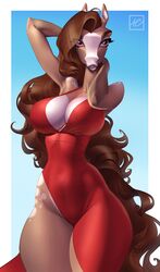  2023 absurd_res anthro big_breasts breasts brown_eyes brown_hair cleavage clothed clothing dress equid equine eye_through_hair female hair hi_res holivi horse long_hair looking_at_viewer mammal nadira_(airheart) small_waist solo thick_thighs translucent translucent_hair wide_hips 