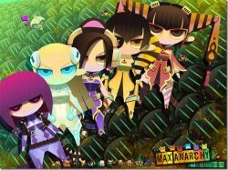  ai_rin anarchy_reigns blue_eyes bodysuit chibi cyborg drones edgar_oinkie eyepatch fei_rin heart heart mathilda mathilda_(madworld) max_anarchy multiple_girls purple_hair rin_rin sasha_ivanoff sega skin_tight skintight tattoo 