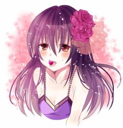  bad_id bad_nicoseiga_id blush candy female flower food fujiwara_hajime hair_flower hair_ornament idolmaster idolmaster_cinderella_girls long_hair nozomi_fuuten purple_flower purple_hair purple_rose red_eyes rose solo tongue tongue_out upper_body 