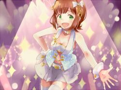  amami_haruka bad_id bad_pixiv_id brown_hair choker female green_eyes hair_ornament hand_on_own_hip idolmaster idolmaster_(classic) pink_diamond_765_(idolmaster) ribbon smile solo tanaka_(colorcorn) 