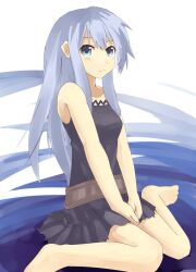  barefoot belt blue_eyes blue_hair duel_monster eria female hands_crossed highres long_hair nomalandnomal ritua_erial sitting skirt solo v_arms yu-gi-oh! yuu-gi-ou_duel_monsters 