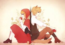  1boy apple bad_id bad_pixiv_id blonde_hair brother_and_sister couple crying female food fruit hiro_satochi incest kagamine_len kagamine_rin little_red_riding_hood short_hair siblings straight translated twincest twins vocaloid wolf 