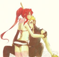  blonde_hair hug kittan ponytail red_hair tengen_toppa_gurren_lagann yoko_littner 