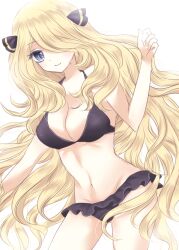  adapted_costume artist_request bikini blonde_hair blue_eyes breasts cleavage female long_hair midriff navel pokemon pokemon_(game) pokemon_bw pokemon_dppt shirona_(pokemon) smile snile solo stomach swimsuit very_long_hair yuki_201 