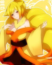  anthropomorphization cleavage kimono ninetails pokemon tagme tail 