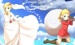  age_comparison aged_down aged_up bad_id bad_pixiv_id bianca_(dq5) blonde_hair blue_eyes blush boots bow braid bridal_veil dragon_quest dragon_quest_v dress dual_persona elbow_gloves english_text engrish_text female flower gloves hair_flower hair_ornament hairbow kneeling lauqe long_hair mittens photoshop_(medium) ranguage rose sack single_braid smile thigh_boots thighhighs twin_braids veil wedding_dress 