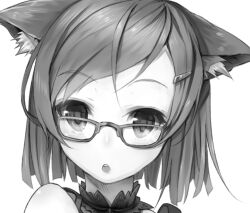  :o animal_ears banned_artist cat_ears face glasses greyscale hair_ornament hairclip monochrome original paseri portrait short_hair 