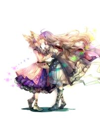  2girls bad_id bad_pixiv_id belt blonde_hair blush bracelet cis_(carcharias) closed_eyes commentary_request gradient_hair hair_ornament hijiri_byakuren jewelry kissing long_hair long_sleeves multicolored_hair multiple_girls puffy_sleeves purple_hair short_hair sleeveless sorcerer&#039;s_sutra_scroll touhou toyosatomimi_no_miko very_long_hair yellow_eyes yuri 