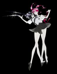  2others androgynous black_eyes black_hair commentary_request gem_uniform_(houseki_no_kuni) houseki_no_kuni long_hair looking_at_viewer multiple_others obsidian_(houseki_no_kuni) other_focus pink_eyes pink_hair red_beryl_(houseki_no_kuni) red_eyes red_hair short_hair shorts smile sparkle suspenders sword tsugai_houseki twintails uniform weapon 