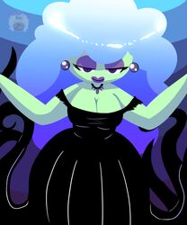  2017 5:6 big_breasts blue_eyes breasts cartoon_network cleavage clothed clothing collar cosplay digital_media_(artwork) dress ear_piercing female flutteringpie hair half-closed_eyes hi_res humanoid jackie_wilson lipstick looking_at_viewer magic_user makeup narrowed_eyes not_furry piercing rainbow_lass signature simple_background solo spread_arms standing tentacle the_amazing_world_of_gumball witch 