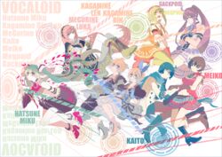  aqua_eyes aqua_hair blue_eyes blue_hair boots bow brown_eyes brown_hair gloves goggles green_eyes green_hair group gumi hatsune_miku headband kagamine_len kagamine_rin kaito kamui_gakupo liarhatter long_hair male megurine_luka meiko orange_hair pink_hair ponytail purple_eyes purple_hair scarf short_hair skirt twintails vocaloid wristwear 