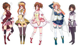  5girls ahoge akemi_homura akemi_homura_(cosplay) akemi_homura_(magical_girl) alternate_hairstyle america_(hetalia) ankle_boots ankle_lace-up arm_behind_back arm_up armpits axis_powers_hetalia bare_shoulders baseball_bat beret black_hair black_pantyhose black_thighhighs blonde_hair blue_eyes blush boots bow bowtie breasts brown_hair canada_(hetalia) cape choker cleavage commentary_request cosplay cross-laced_footwear detached_sleeves dress expressionless food footwear_ribbon frilled_legwear frills frown fruit genderswap_(mtf) glasses gloves hair_between_eyes hair_ornament hair_ribbon hair_up hairband hairbow hairclip hand_on_own_hip hat head_tilt holding holding_food holding_fruit japan_(hetalia) kaname_madoka kaname_madoka_(cosplay) kaname_madoka_(magical_girl) kneehighs kumajirou_(hetalia) long_hair magical_girl mahou_shoujo_madoka_magica mahou_shoujo_madoka_magica_(anime) medium_breasts miki_sayaka miki_sayaka_(cosplay) miki_sayaka_(magical_girl) miniskirt mouth_hold multiple_girls no_bra northern_italy_(hetalia) official_style one_eye_closed open_mouth orange_eyes pantyhose parody pocky ponytail puffy_sleeves purple_eyes ribbon rule_63 sakura_kyoko sakura_kyoko_(cosplay) sakura_kyoko_(magical_girl) shoes short_hair short_twintails siblings simple_background sisters skirt smile socks soul_gem southern_italy_(hetalia) standing standing_on_one_leg strapless striped_clothes striped_thighhighs stuffed_animal stuffed_toy swept_bangs tanaka_(0217s) teddy_bear thigh_boots thighhighs tomato tomoe_mami tomoe_mami_(cosplay) tomoe_mami_(magical_girl) twintails vegetable vertical-striped_clothes vertical-striped_thighhighs white_background white_gloves white_legwear yellow_eyes zettai_ryouiki 