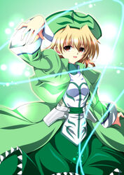  blonde_hair commentary_request dress female hat highres ka2 klarwind lyrical_nanoha mahou_shoujo_lyrical_nanoha mahou_shoujo_lyrical_nanoha_a&#039;s red_eyes shamal short_hair solo 