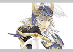  1boy arita_youko armor blue_eyes commentary_request dissidia_final_fantasy final_fantasy final_fantasy_i gloves helmet long_hair male_focus solo sword warrior_of_light_(ff1) weapon white_hair 