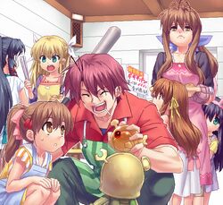  1boy 6+girls :&lt; ^_^ air_(visual_novel) baseball_bat bread clannad closed_eyes commentary_request company_connection crossover everyone food furukawa_akio furukawa_sanae garbage_doll girl_from_the_illusionary_world kannabi_no_mikoto kanon kawasumi_mai key_(company) little_busters! lolicon multiple_girls oekaki one_-_kagayaku_kisetsu_e orihara_misao profile tears tokido_saya zen_(kamuro) 