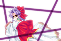  commentary_request eretzvaju female kakurine photoshop_(medium) purple_hair red_eyes ribbon solo zoukin 