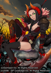  breasts copyright_request demon_girl female green_eyes horns miogrobin solo thighhighs 