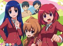  2boys 3girls aisaka_taiga commentary_request gakuran highres kawashima_ami kitamura_yuusaku kushieda_minori multiple_boys multiple_girls oohashi_high_school_uniform school_uniform ska takasu_ryuuji toradora! 