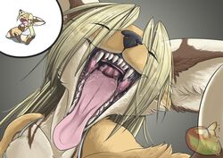  chibi closed_eyes eyes_above_hair fangs female foshu foshu_(character) gaping_maw micro open_mouth perspective saliva teeth tongue vore yawn 