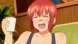  animated animated bandage blush bouncing_breasts breasts cleavage closed_eyes cup drinking female kaneko_hiraku large_breasts maken-ki! maken-ki!_two red_hair shinatsu_azuki takami_akio xebec 