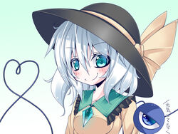  aqua_eyes commentary_request eyeball female futase_hijiri hat heart heart_of_string komeiji_koishi long_hair solo third_eye touhou translation_request upper_body white_hair 