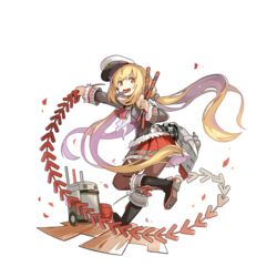  :d admiral_scheer_(warship_girls_r) alternate_costume black_footwear blonde_hair boots braid brown_pantyhose cigar confetti cross-laced_footwear crown_braid detached_sleeves female firecrackers from_behind full_body fur_trim grey_shirt hat holding holding_baton lace-up_boots leg_up lino-lin long_hair long_sleeves looking_at_viewer looking_back low_twintails machinery official_art open_mouth orange_eyes pantyhose peaked_cap pleated_skirt red_skirt rigging shirt skirt smile smoking solo standing standing_on_one_leg transparent_background twintails v-shaped_eyebrows very_long_hair warship_girls_r white_hat 