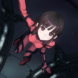  black_eyes black_hair bob_cut bodysuit breasts cockpit commentary_request female floating hoshijiro_shizuka kazuoki mecha medium_breasts morito_(sidonia_no_kishi) pilot_suit robot science_fiction sidonia_no_kishi solo space spacesuit star_(symbol) zero_gravity 