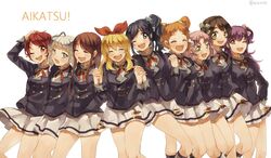  6+girls aikatsu! aikatsu!_(series) arisugawa_otome bad_id bad_pixiv_id blonde_hair blue_eyes blue_hair bow brown_hair closed_eyes cone_hair_bun drill_hair flower green_eyes hair_bun hair_flower hair_ornament hair_ribbon hairband hairbow hoshimiya_ichigo ichinose_kaede kamiya_shion kiriya_aoi kitaoji_sakura long_hair minowa_hikari multiple_girls one_eye_closed pink_hair purple_eyes red_hair retako ribbon shibuki_ran short_hair side_ponytail skirt smile todo_yurika twin_drills twintails two_side_up 