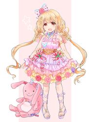  :d armlet arms_at_sides bare_shoulders bell belt blonde_hair blue_bow blue_ribbon blush body_blush bow bracelet braid butterfly_ornament candy chii_(sbshop) choker commentary_request daisy dot_nose dress fairy_wings fake_wings female fingernails flower food frilled_choker frilled_dress frills fruit full_body futaba_anzu gem hair_flower hair_ornament hairbow highres idolmaster idolmaster_cinderella_girls idolmaster_cinderella_girls_starlight_stage jewelry layered_dress leg_ribbon lollipop long_hair looking_at_viewer multicolored_clothes multicolored_dress neck_bell neck_ribbon open_mouth outline pearl_(gemstone) pearl_bracelet pigeon-toed pink_background pink_belt pink_bow pink_choker pink_dress pink_flower pink_ribbon pink_rose pink_wings polka_dot polka_dot_bow purple_bow purple_dress purple_footwear purple_ribbon red_flower red_rose ribbon rose sandals sidelocks skirt sleeveless sleeveless_dress smile solo spaghetti_strap standing star_(symbol) strawberry stuffed_animal stuffed_rabbit stuffed_toy tareme toes twin_braids twintails very_long_hair wings wrist_cuffs yellow_eyes yellow_skirt 