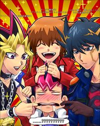  4boys artist_request blush character_request fudou_yuusei male male_focus md5_mismatch multiple_boys mutou_yuugi slifer_red_uniform smile translation_request tsukumo_yuma tsukumo_yuuma yami_yuugi yeonji yu-gi-oh! yugioh_5d&#039;s yugioh_gx yugioh_zexal yuki_judai yuu-gi-ou_5d&#039;s yuu-gi-ou_duel_monsters yuu-gi-ou_gx yuu-gi-ou_zexal yuuki_juudai 