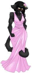  alpha_channel anthro biceps black_body black_fur black_hair blush breasts chalo chest_tuft clothed clothing domestic_cat dress evening_gown felid feline felis female fur hair hi_res las_lindas mammal muscular muscular_anthro muscular_female rachael_saleigh simple_background solo transparent_background tuft wide_hips yellow_eyes 